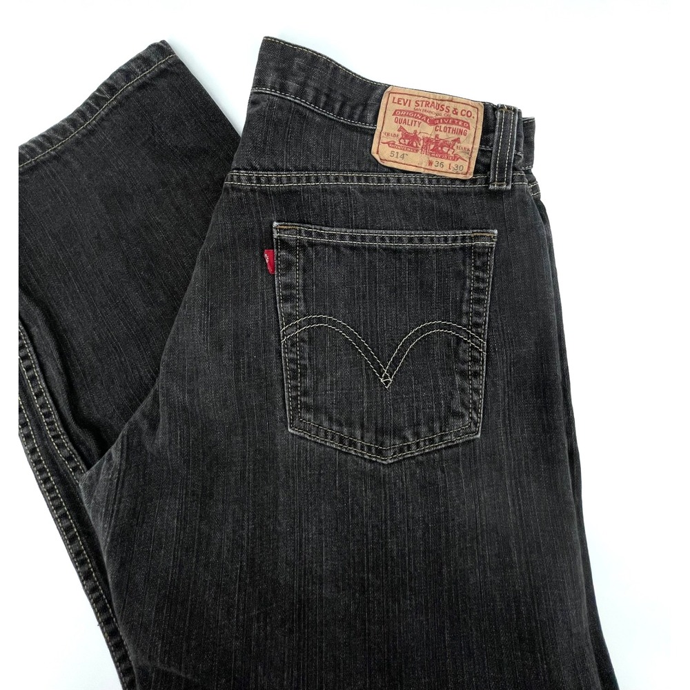 Levis 514 Slim Straight Jeans Mens 36x30 Black Denim Vintage Inspired
